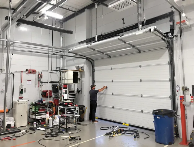 Pooler Garage Door Repair certified technician performing commercial door repair at a Pooler business facility