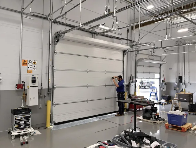 Commercial garage door repair being performed by Pooler Garage Door Repair expert in Pooler