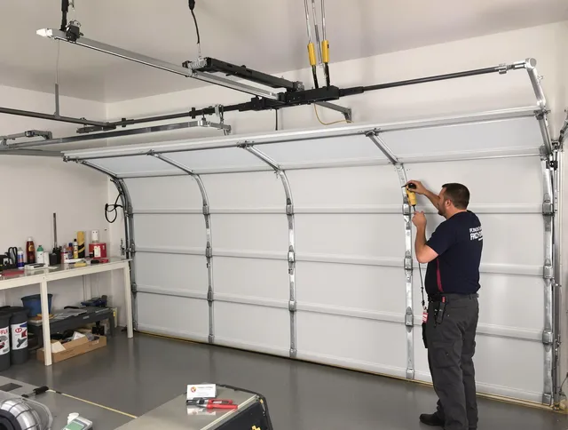 Pooler Garage Door Repair certified technician performing overhead door system repair in Pooler